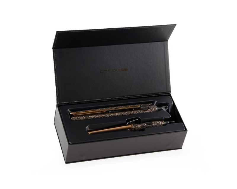 Kit Corioliss Plancha de Pelo C1 Digital Gold Leopard + Rizador Glamour Wand Mini
